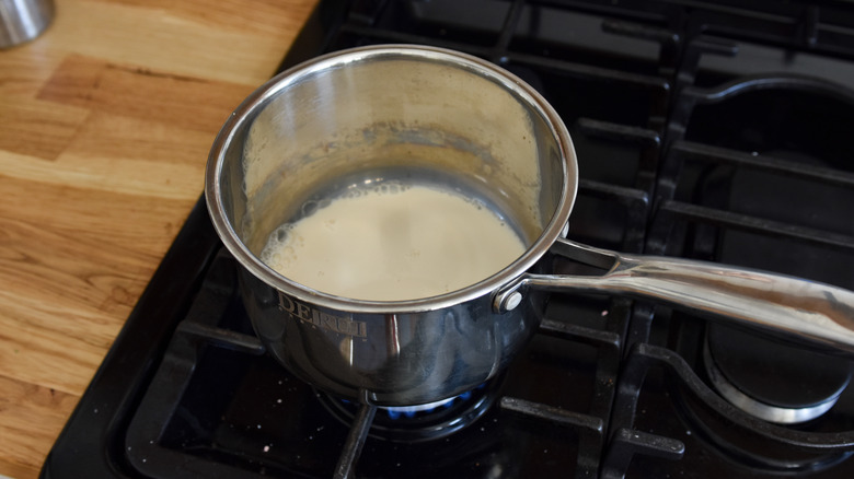 evaporated milk in pot