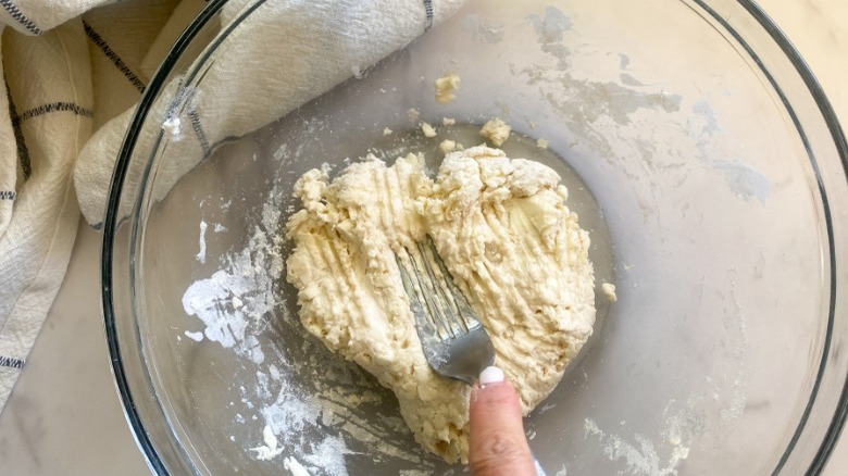 dough in bowl with fork