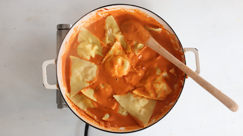 ravioli in tomato cream sauce