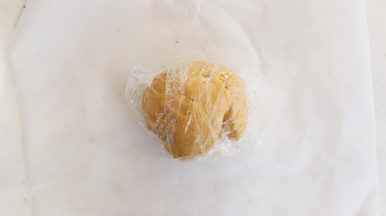 pasta dough in plastic wrap