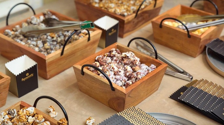 Gourmet popcorn in wooden boxes