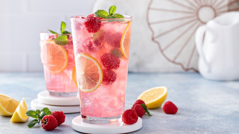 Pink cocktail with fruit