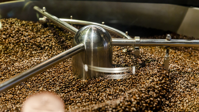 Coffee beans in roaster 