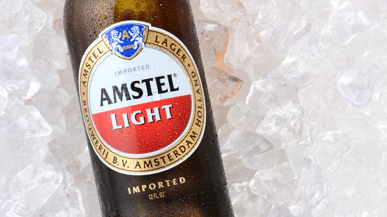 bottle of amstel light on ice