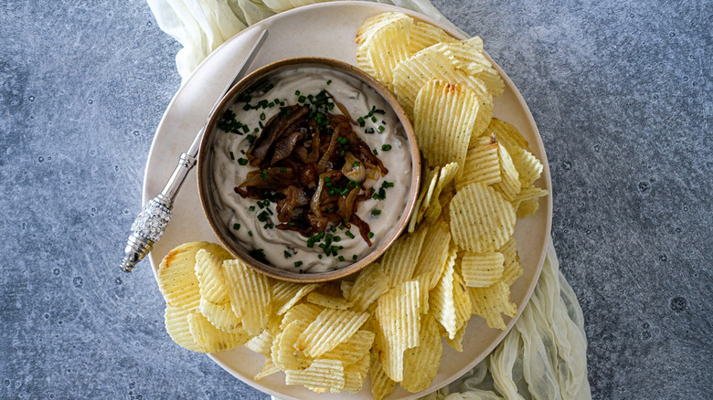 caramelized onion dip with chips