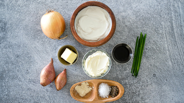 ingredients for caramelized onion dip