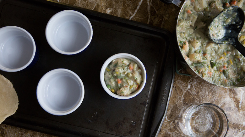 ramekin filled with seafood filling 