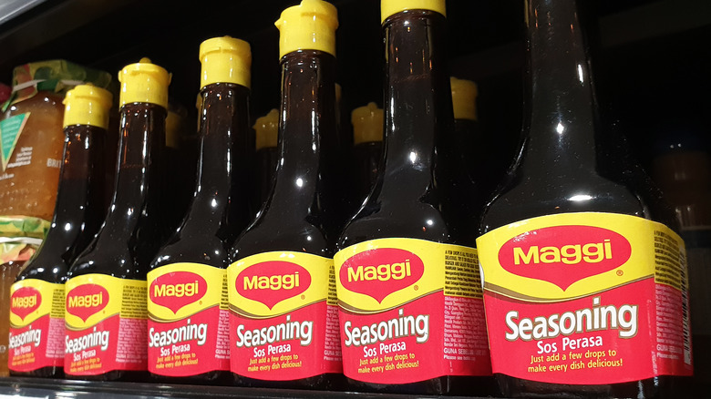 maggi seasoning bottles on shelf