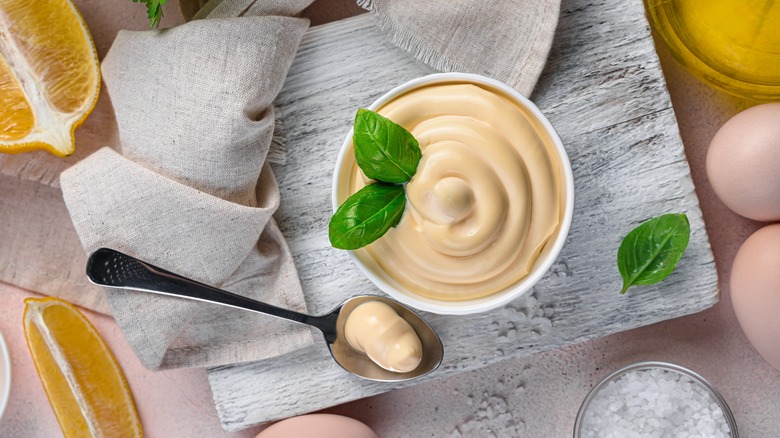 mayonnaise with basil on top