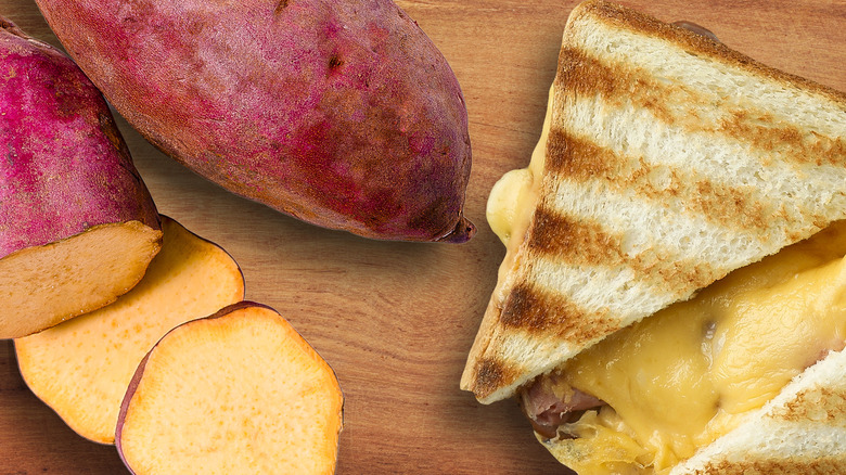 sliced sweet potato with grilled cheese