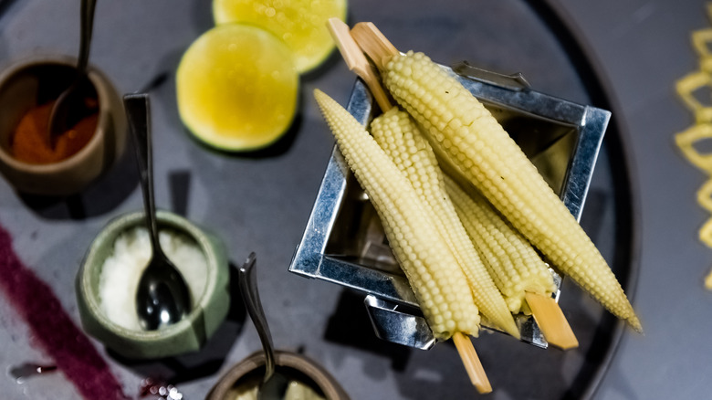 baby corn on a tabletop grill