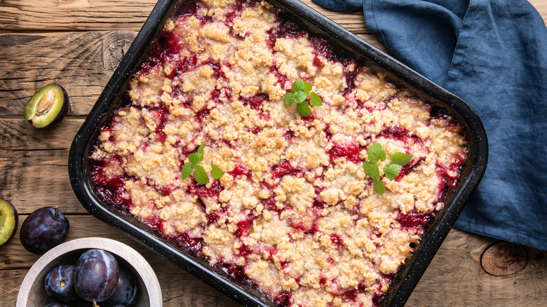 fruit dessert with streusel topping