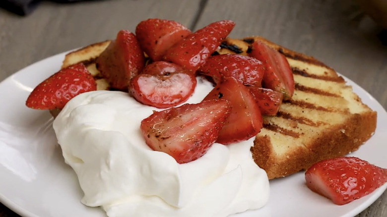 plate of grilled strawberry shortcake