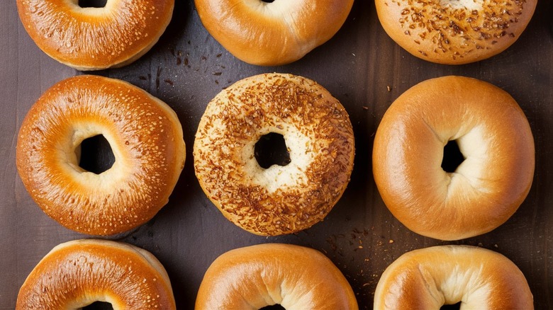 Bagels on brown board