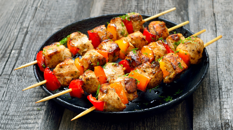 kebabs with chicken and bell peppers