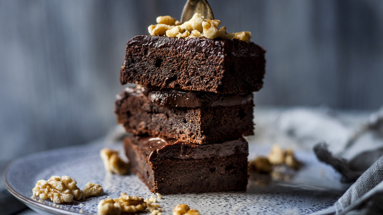 Stack of fudgy brownies