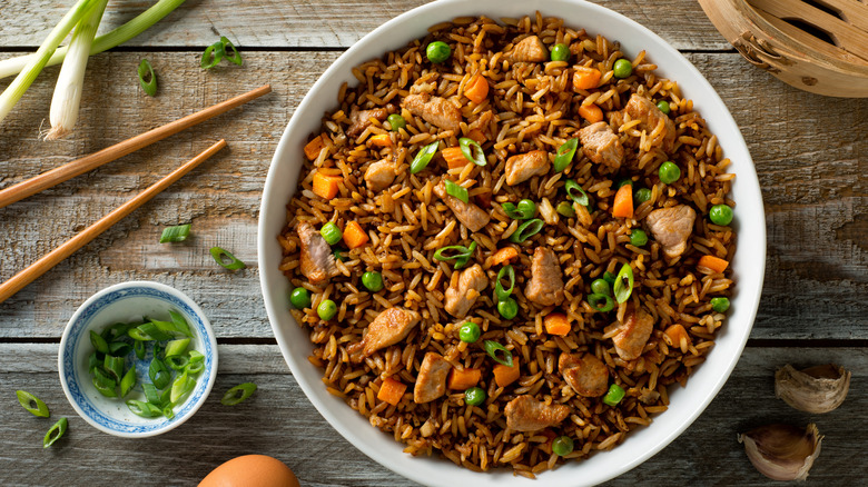 bowl of pork fried rice