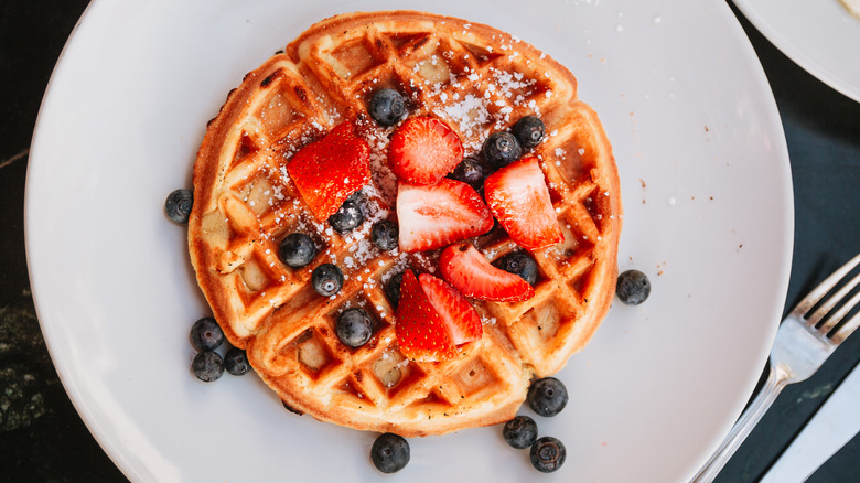 waggles topped with blueberries and strawberries