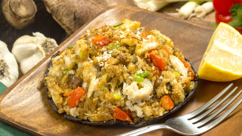 Portobello mushroom stuffed with crab