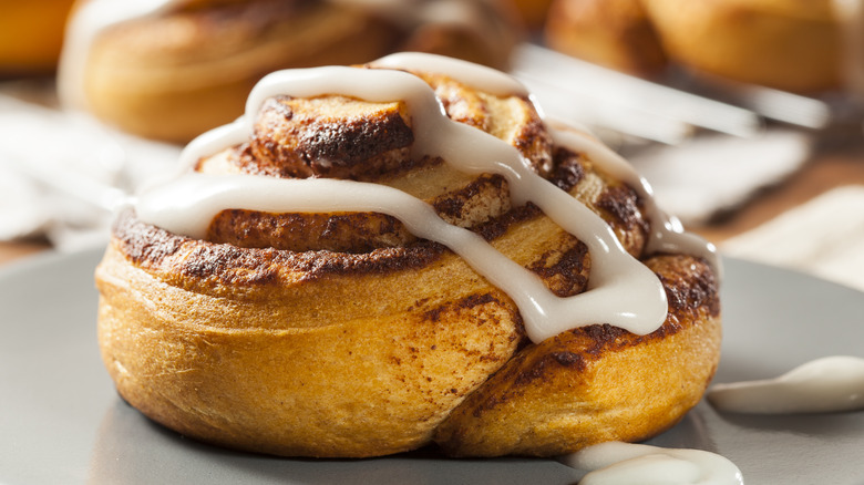 close up of homemade cinnamon roll