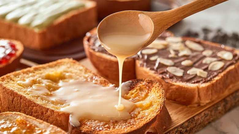 sweetened condensed milk on bread