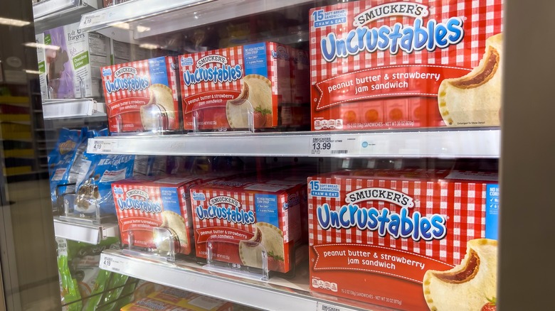 packages of Uncrustables on shelves