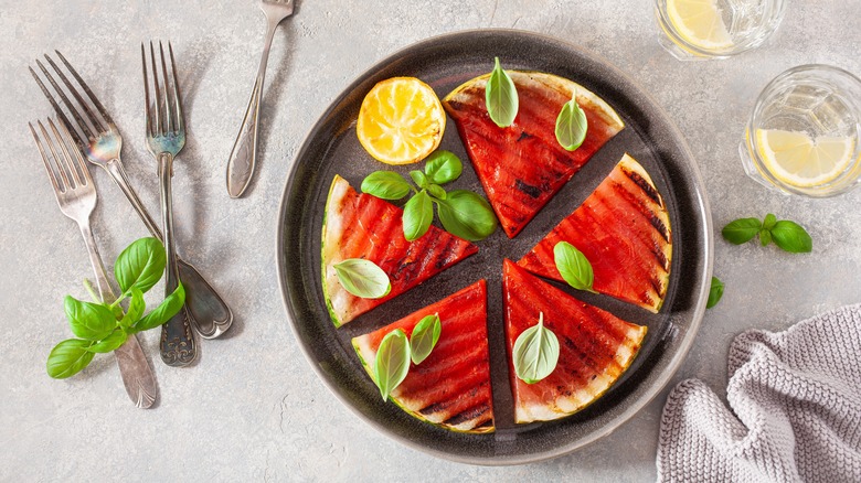 grilled watermelon slices with basil