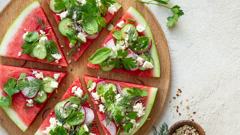 watermelon pizza on board