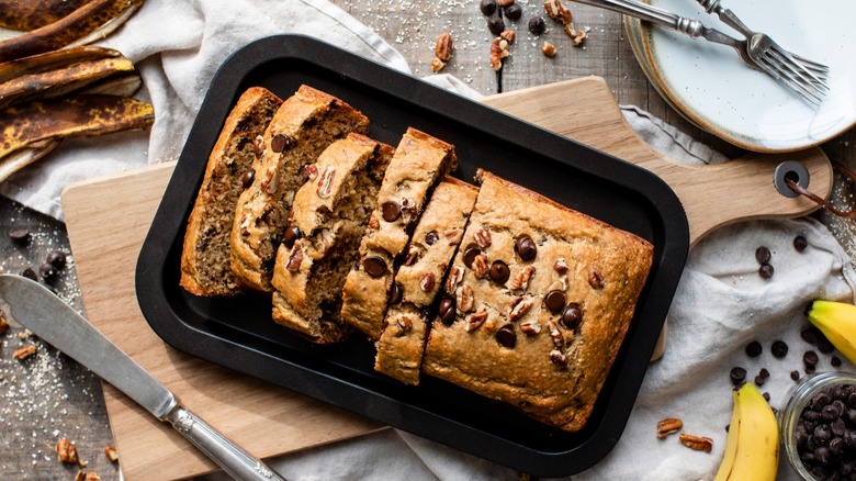 Banana bread with nuts and chocolate