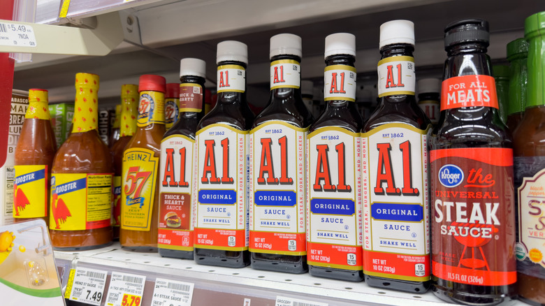 Steak sauces on shelf