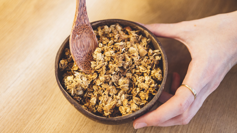 Spoon in homemade savory granola