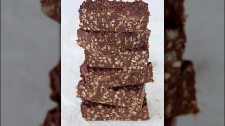 Stacked homemade chocolate crunch bars