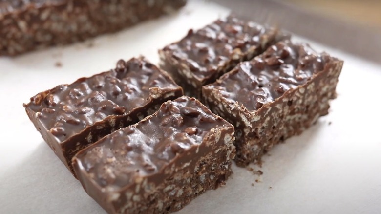 Sliced homemade chocolate crunch bars