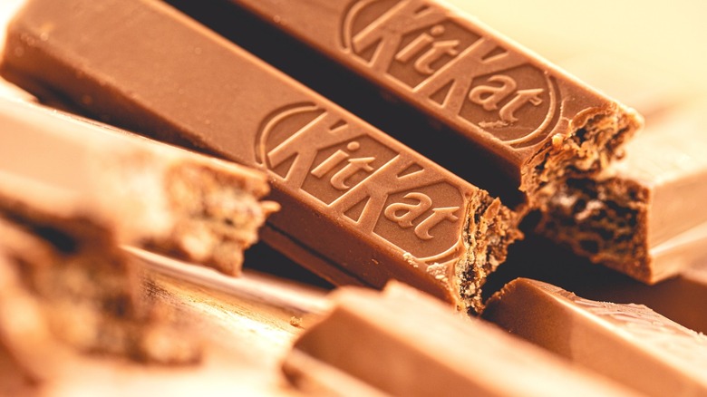 Close-up of Kit Kat wafer candies