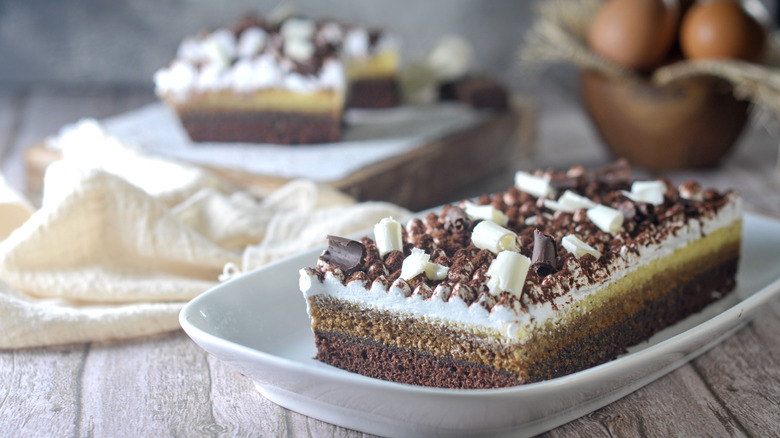 slice of tiramisu brownie on a plate