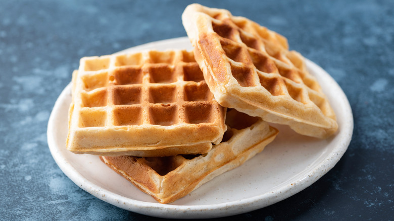 Belgian waffles stack blue background