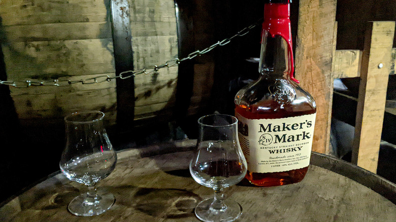 Maker's Mark bottle in rickhouse