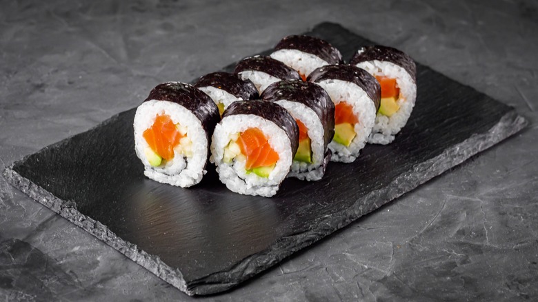 Sushi with seaweed on the outside