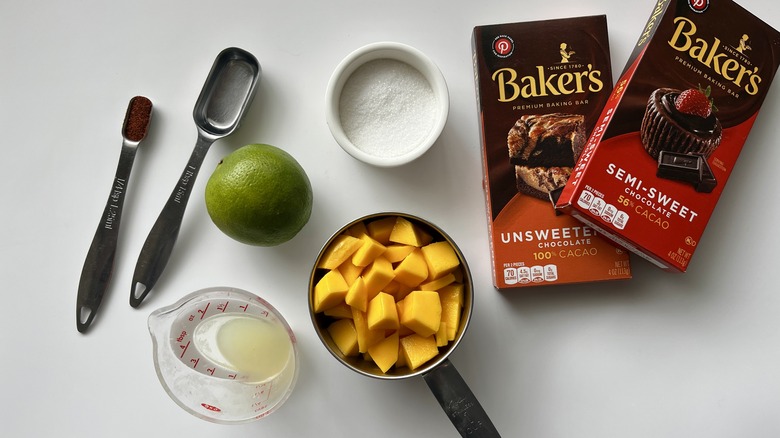 baking chocolate and mango chunks