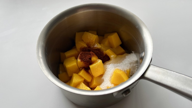 mango chunks in pot