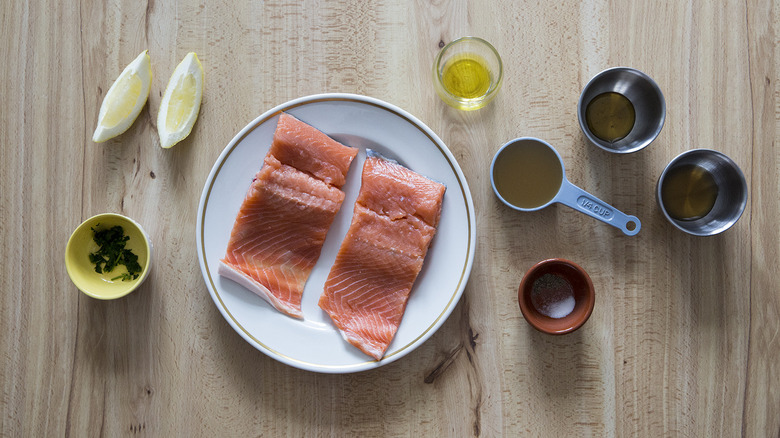 glazed salmon ingredients on table