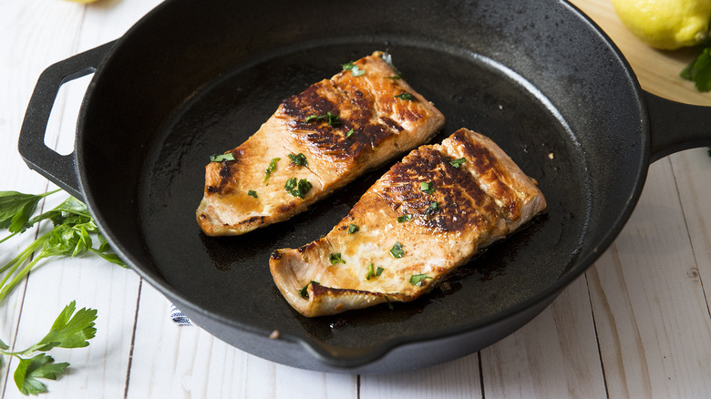 cider glazed salmon on table