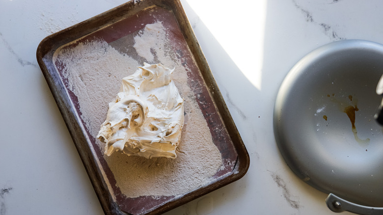 Fresh marshmallow on sheet pan