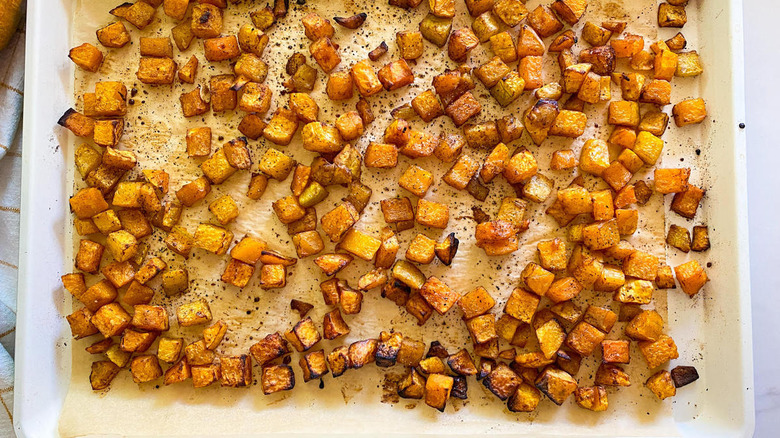 cooked squash chunks in pan