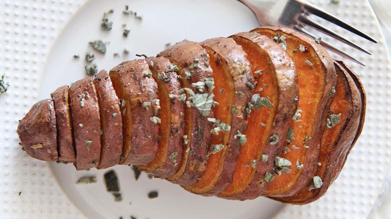 cooked hasselback sweet potato