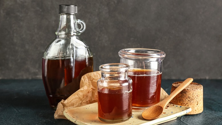 Jugs of maple syrup