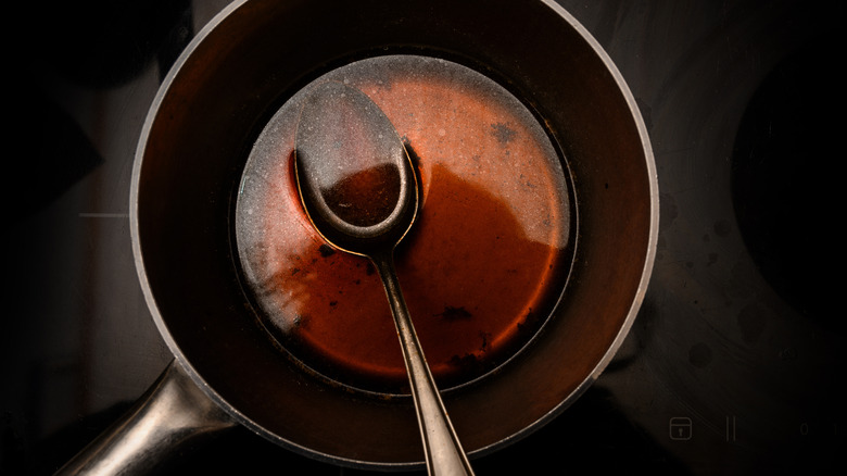 stock pot with red wine reduction