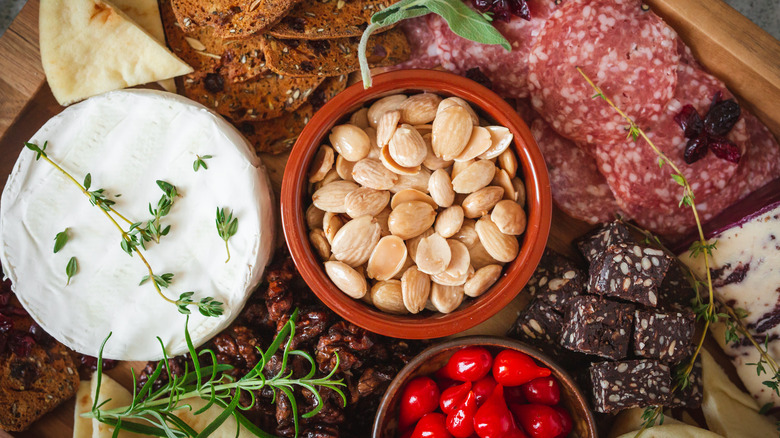 Marcona almonds on a charcuterie board