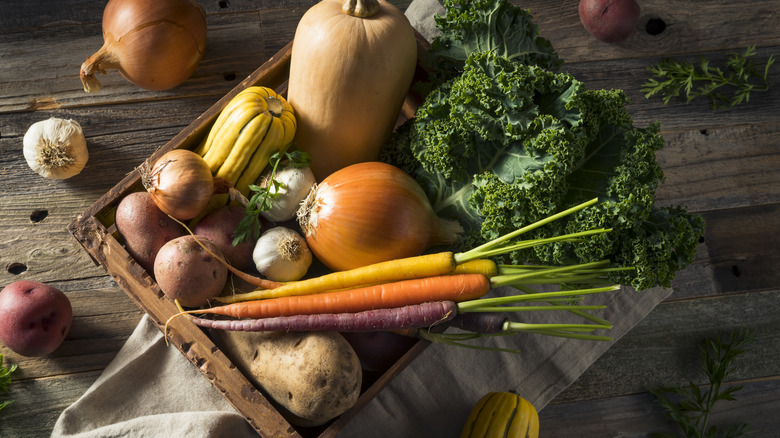 Basket of late fall vegetables