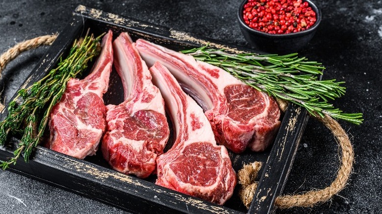 Tray of raw lamb chops